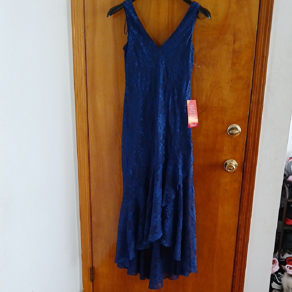 Alex Evenings Blue V-Neck High Low Gown - Picture 1 of 6